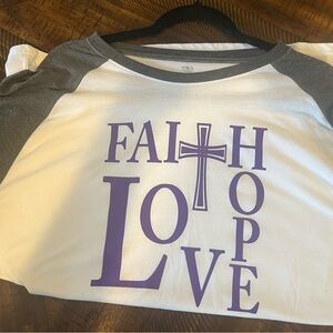 Athletic Works Women’s Raglan Shirt - White and Gray with Purple Print